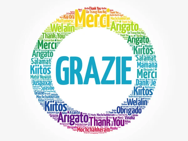 Grazie イタリア語でありがとう 異なる言語でのワードクラウドの背景 — ストックベクタ