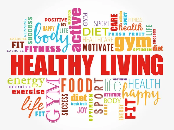 Healthy Living Word Cloud Collage Health Concept Background — Stock Vector