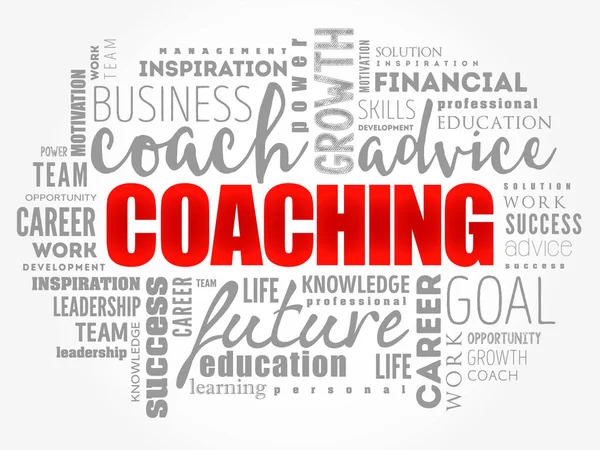 Coaching Λέξη Cloud Κολάζ Επιχειρηματικό Υπόβαθρο Έννοια — Διανυσματικό Αρχείο