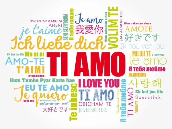 Amo Aime Italien Dans Différentes Langues Monde Fond Nuage Mots — Image vectorielle