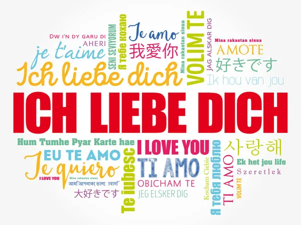Ich Liebe Dich Amo Alemán Diferentes Idiomas Del Mundo Palabra — Vector de stock