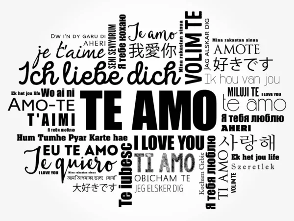 Amo 我爱你 葡萄牙文 世界上不同的语言 云彩背景 — 图库矢量图片
