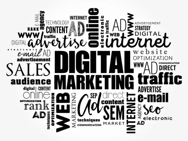 Digital Marketing Word Collage Business Concept Background — стоковый вектор