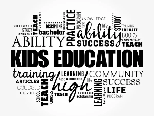 Crianças Educação Palavra Nuvem Colagem Educação Conceito Fundo — Vetor de Stock