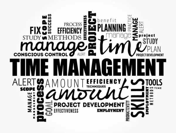 時間管理ワードクラウドコラージュ ビジネスコンセプトの背景 — ストックベクタ