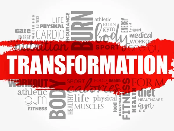Transformation Mot Nuage Fitness Sport Santé Concept Fond — Image vectorielle
