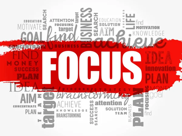Focus Λέξη Cloud Κολάζ Επιχειρηματικό Υπόβαθρο Έννοια — Διανυσματικό Αρχείο