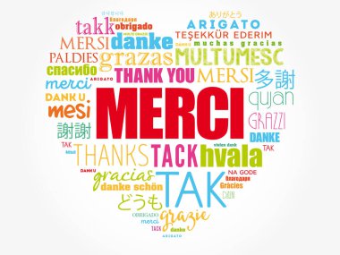 Merci (Fransızca Teşekkür) farklı dillerde aşk sözcükleri bulutu