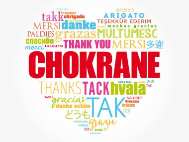 Chokrane (Arapça Teşekkür ederim - Orta Doğu, Kuzey Afrika) kalp bulutunu farklı dillerde sever