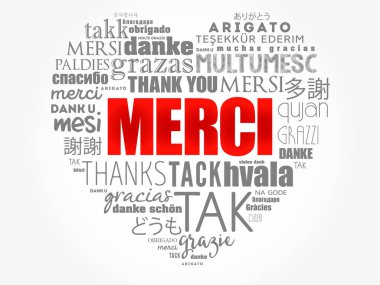 Merci (Fransızca Teşekkür) farklı dillerde aşk sözcükleri bulutu
