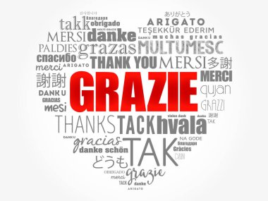 Grazie (İtalyanca Teşekkür) Aşk kelimesi farklı dillerde arkaplanı bulutlandırır