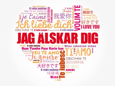 Jag alskar kazmak (I Love You İsveççe) dünyanın farklı dillerinde kalp Word Cloud aşk