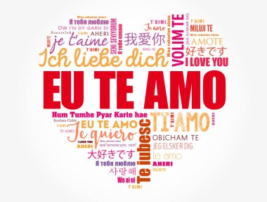 Eu Te Amo (Portekizce seni seviyorum) dünyanın farklı dillerinde kalp kelime bulutu