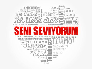 Seni seviyorum (Türkçe seni seviyorum) dünyanın farklı dillerinde kalp kelime bulutu