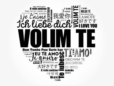 Volim te, I Love You in Croatian, word cloud heart in different languages of the world