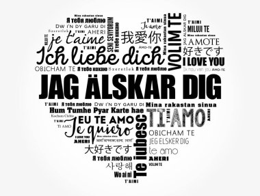 Jag alskar kazmak (I Love You İsveççe) dünyanın farklı dillerinde kalp Word Cloud aşk