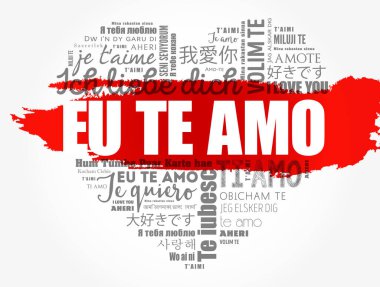 Eu Te Amo (Portekizce seni seviyorum) dünyanın farklı dillerinde kalp kelime bulutu