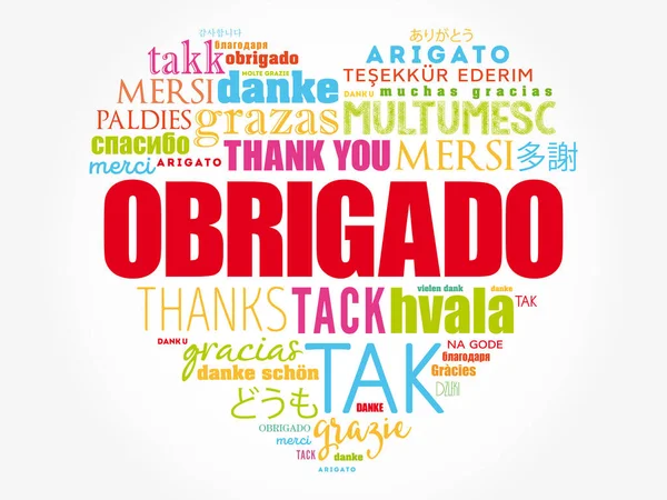 Obrigado Thank You Portuguese Love Heart Word Cloud Different Languages — Stock Vector