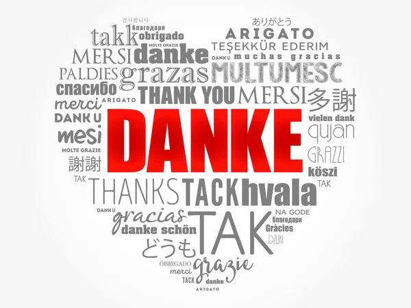 Danke Thank You German Love Heart Word Cloud Різними Мовами — стоковий вектор