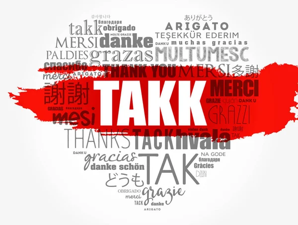 Takk Danke Auf Isländisch Love Heart Word Cloud Verschiedenen Sprachen — Stockvektor