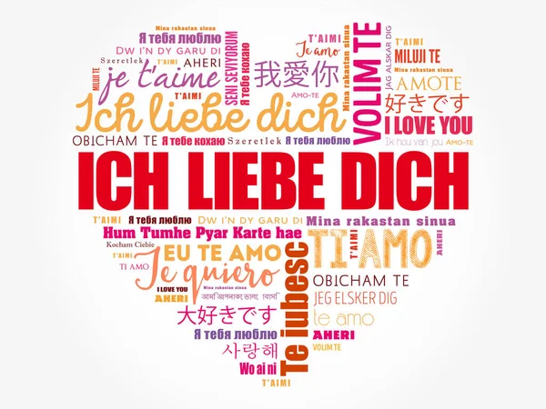 Ich Liebe Dich Love You Alemán Love Heart Word Cloud — Vector de stock