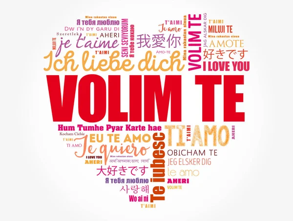 Volim Aime Croate Mot Nuage Amour Coeur Dans Différentes Langues — Image vectorielle