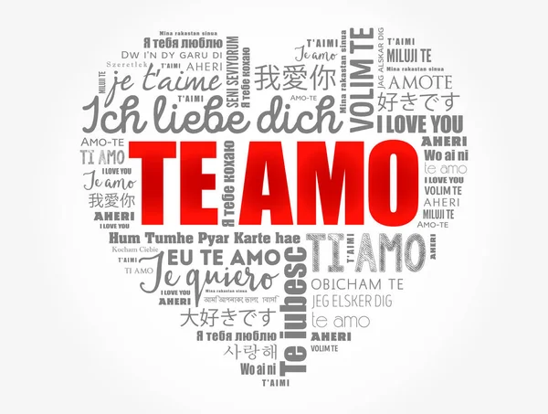 Amo Aime Espagnol Amour Coeur Mot Nuage Dans Différentes Langues — Image vectorielle