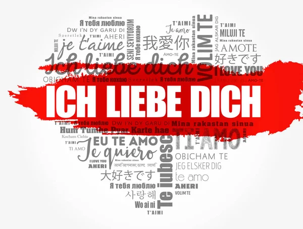 Ich Liebe Dich Love You German Miłość Serca Słowo Chmura — Wektor stockowy