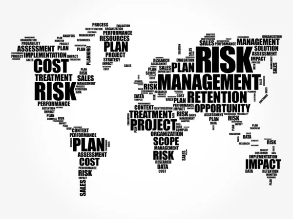 Risk Management Word Cloud Shape World Map Business Concept Background — Stock Vector