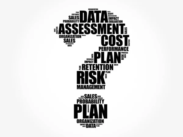 Gestão Risco Nuvem Palavras Forma Sinal Pergunta Fundo Conceito Negócio — Vetor de Stock