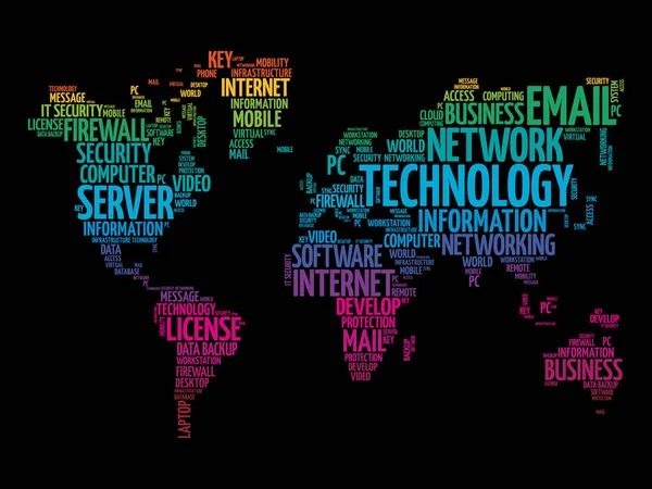 Tecnologia Parola Cloud Forma Mappa Del Mondo Concetto Business Sfondo — Vettoriale Stock