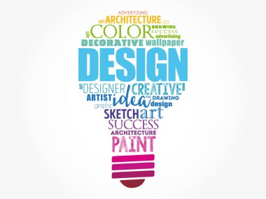 Ampul tasarımı kelime bulut kolajı, yaratıcı iş konsepti