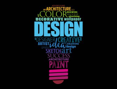 Ampul tasarımı kelime bulut kolajı, yaratıcı iş konsepti