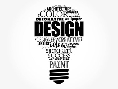 Ampul tasarımı kelime bulut kolajı, yaratıcı iş konsepti