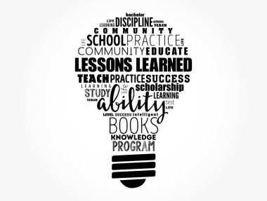 Dersler ampul kelime bulut kolajı, eğitim konsepti