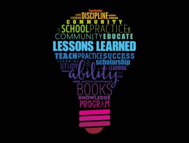 Dersler ampul kelime bulut kolajı, eğitim konsepti