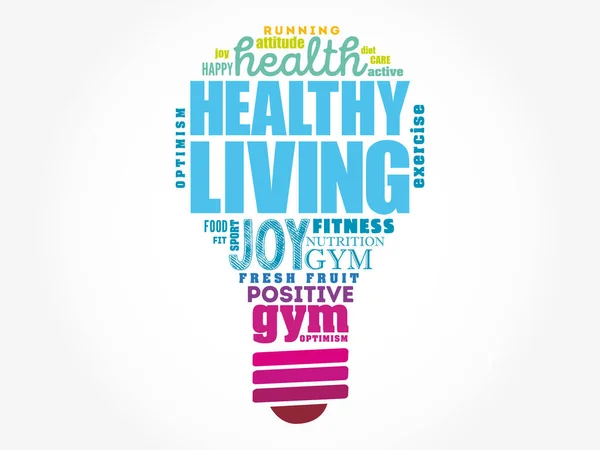 Healthy Living Light Bulb Word Cloud Health Concept Background — Stock Vector