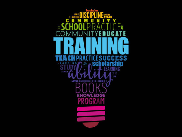 TRAINING light bulb word cloud collage, education concept background