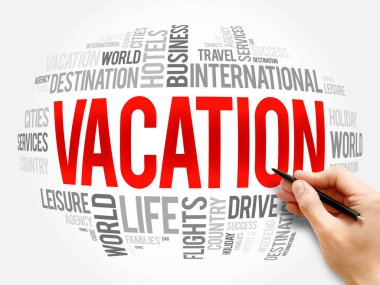 Tatil kelimesi bulut kolajı, seyahat konsepti geçmişi