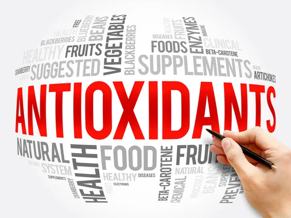 Antioxidantes Palabra Nube Collage Fondo Concepto Salud — Foto de Stock