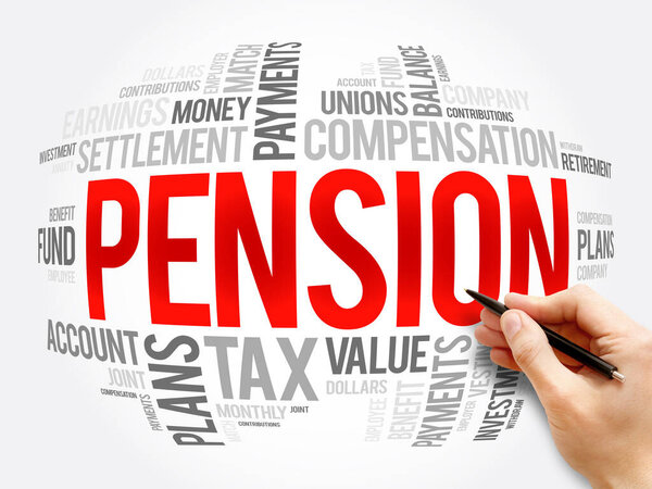 Пенсионное слово облако коллаж, социальная концепция фона