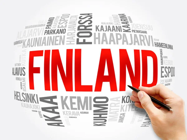 List of cities and towns in Finland, word cloud collage, business and travel concept background