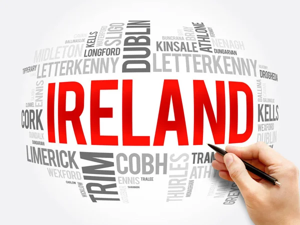 Lista Cidades Irlanda Word Cloud Collage Business Travel Concept Background — Fotografia de Stock