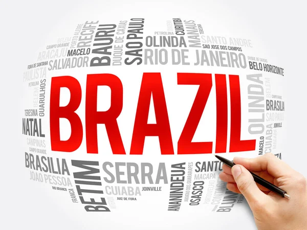 List of cities and towns in Brazil, word cloud collage, business and travel concept background