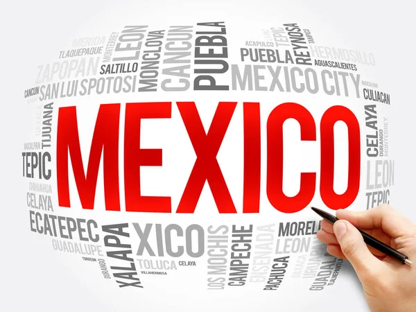 Lista Ciudades Pueblos México Word Cloud Collage Business Travel Concept — Foto de Stock