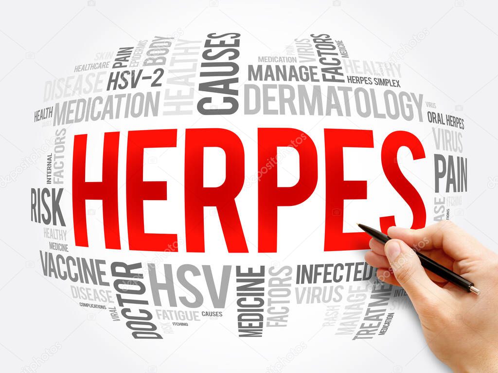 Herpes word cloud collage, health concept background