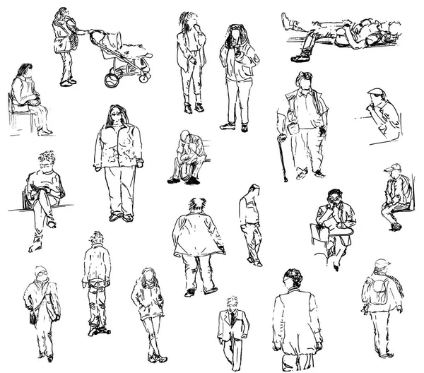 Stock vector Fast sketches of people on a street.