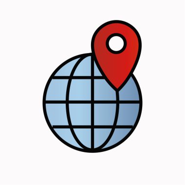 Seyahat ediyorum. Gezegen tanımlaması. Küre. Gezegen ikonu. Beyaz arka planda izole edilmiş. Ofis, robot, iş, okul için illüstrasyon.