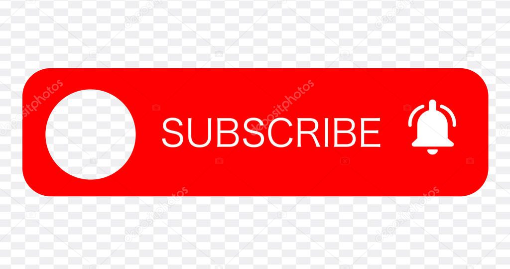 SUBSCRIBE - button red color with handon transparent background. Vector illustration. Bell. Notification