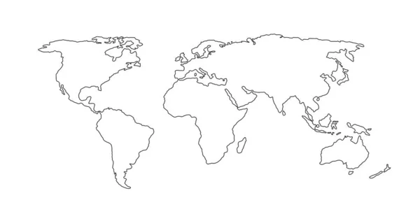 Konum radyal işaretli vektör doğrusal dünya haritası, düzenlenebilir felç. Beyaz arkaplanda izole edilmiş vektör illüstrasyonu.